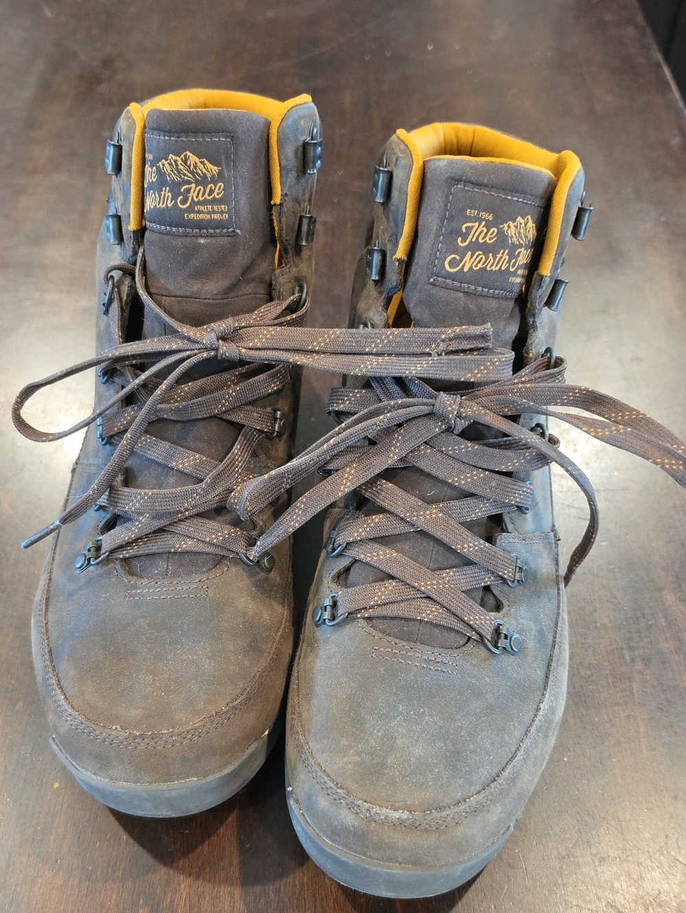 The North Face Men's Brown Suede Hiking Boots with Yellow Lining